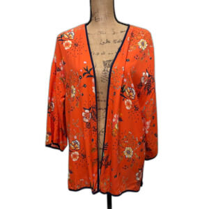 NAF NAF Floral Open‎ Front Kimono Summer Bohemian Bright Orange Size Large